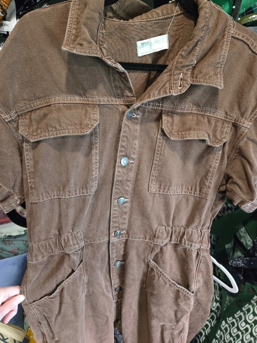We the free Marci Denim jumpsuit large brown denim guc - Picture 4 of 8